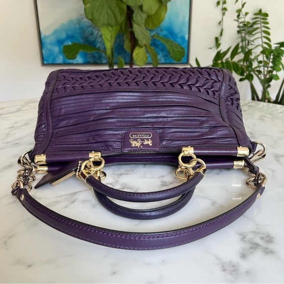 NWT Coach Madison Caroline Satchel in Pleated Gathered Leather Aubergine 19848 - Picture 12 of 16